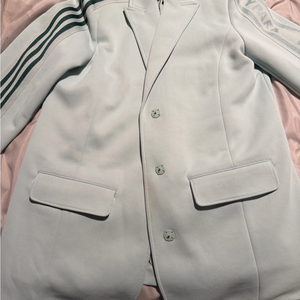 IVY PARK Light Gray Blazer with Green Stripes